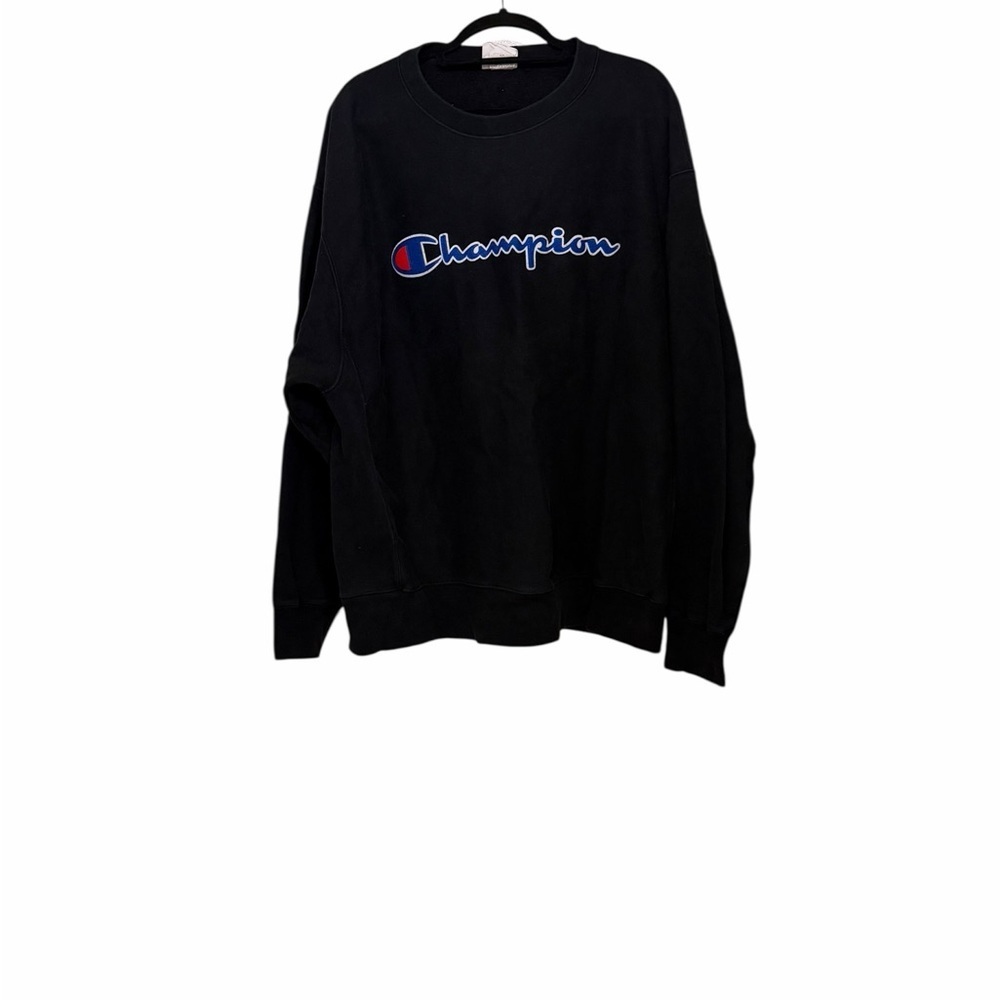 Champion Black Crewneck Sweatshirt with Blue & Red Logo Script - Picture 7 of 7